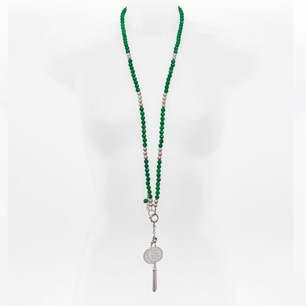 Collier Moderne Perles De Jade Vert - Argent Vermeil - 75,6 Grammes - Occasion