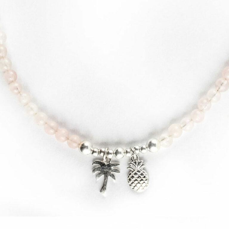 Collier Enfant En Argent 925 - Avec Pierres De Lune - Longueur 33cm - Boules De 4mm - Occasion