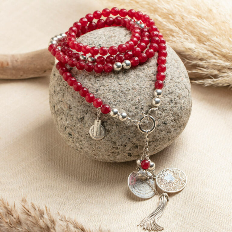 Collier Argent 925 Avec Pierres Vertes, Citron, Cristal Et Perles De Quartz