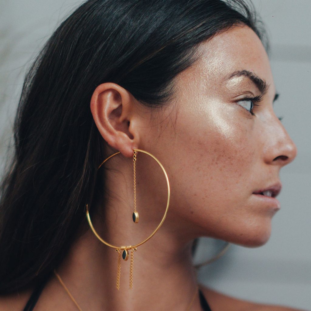 Boucles D'oreilles Créoles Perles Noires Coquillage Couleur Tahiti - Plaqué Or Jaune