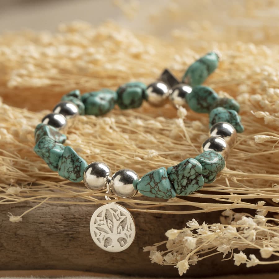 bracelet elastique good karma pierre de turquoise dark perle de jade